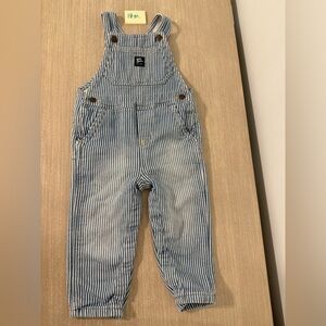Oshkosh Soft Denim Overalls Railroad Conductor Style Blue White Stripe Size 18mo